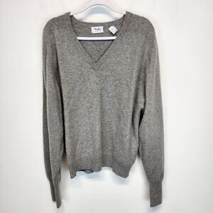 Forte Gray Cashmere Sweater Size XL V-Neck Long Sleeve Preppy Luxe Dad Classic